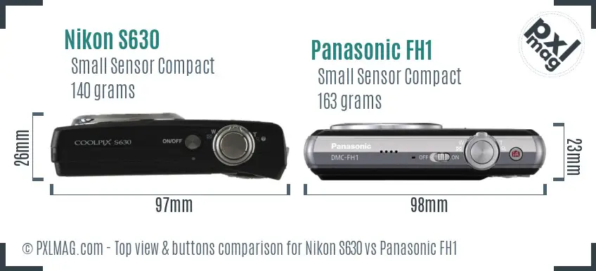 Nikon S630 vs Panasonic FH1 top view buttons comparison