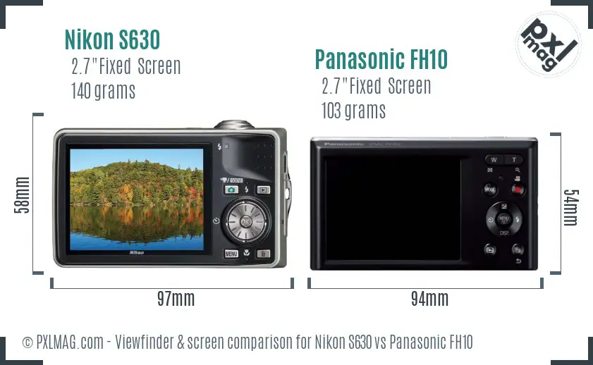 Nikon S630 vs Panasonic FH10 Screen and Viewfinder comparison