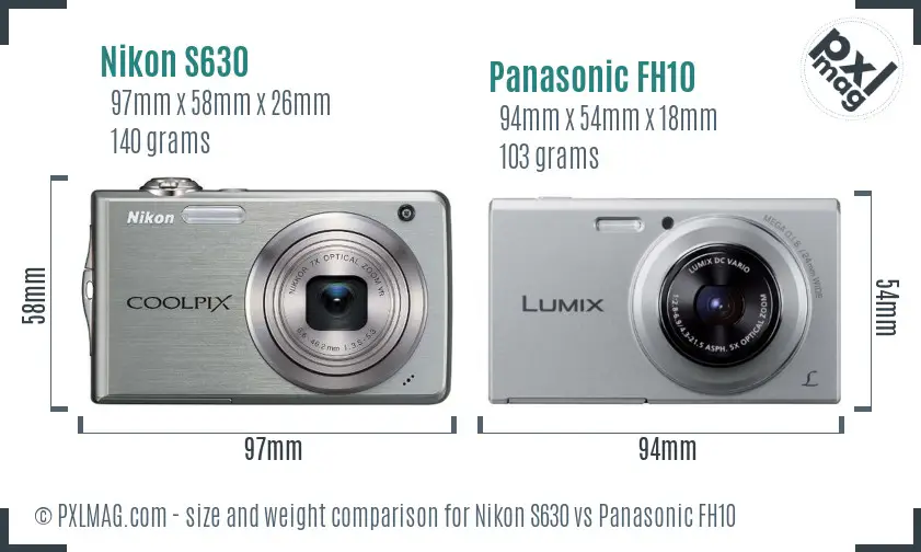 Nikon S630 vs Panasonic FH10 size comparison