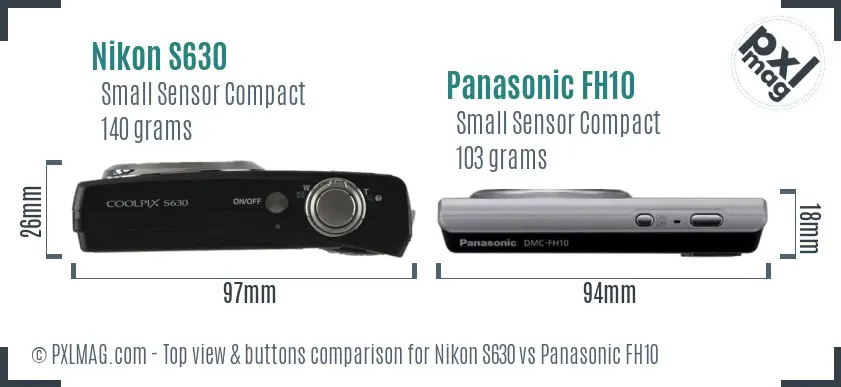 Nikon S630 vs Panasonic FH10 top view buttons comparison