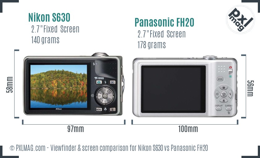 Nikon S630 vs Panasonic FH20 Screen and Viewfinder comparison