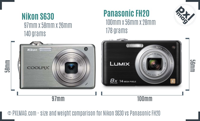 Nikon S630 vs Panasonic FH20 size comparison