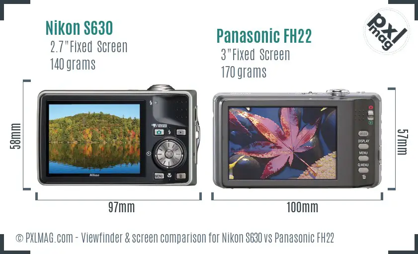 Nikon S630 vs Panasonic FH22 Screen and Viewfinder comparison
