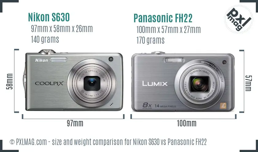 Nikon S630 vs Panasonic FH22 size comparison
