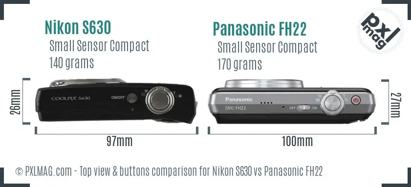 Nikon S630 vs Panasonic FH22 top view buttons comparison