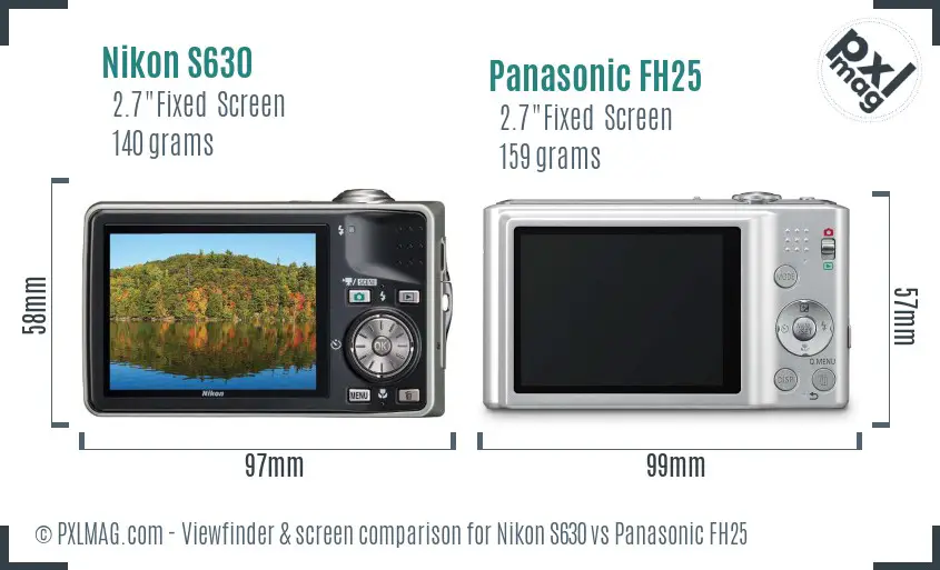 Nikon S630 vs Panasonic FH25 Screen and Viewfinder comparison Nikon S630 vs Panasonic FH25 Screen and Viewfinder comparison
