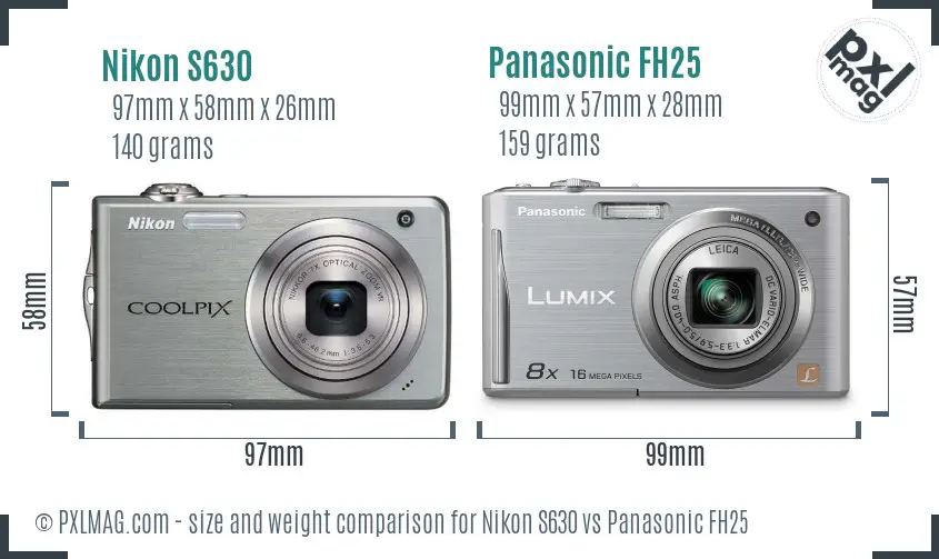 Nikon S630 vs Panasonic FH25 size comparison Nikon S630 vs Panasonic FH25 size comparison