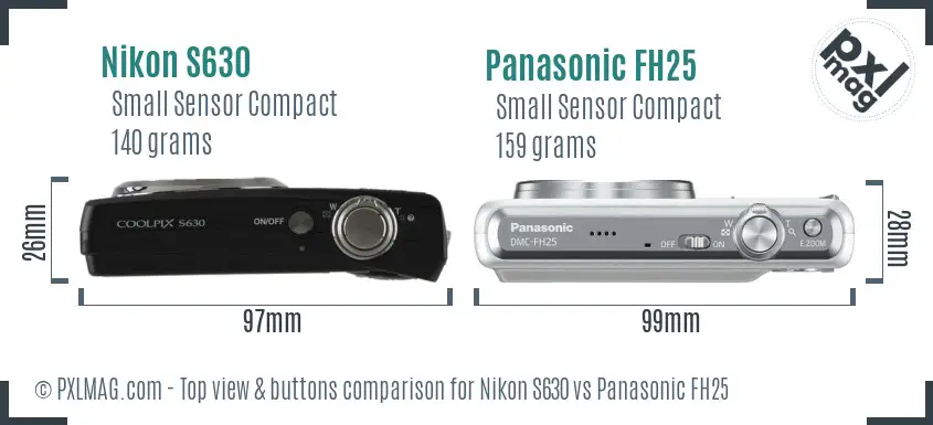 Nikon S630 vs Panasonic FH25 top view buttons comparison Nikon S630 vs Panasonic FH25 top view buttons comparison