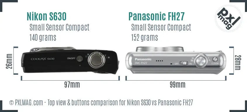 Nikon S630 vs Panasonic FH27 top view buttons comparison Nikon S630 vs Panasonic FH27 top view buttons comparison