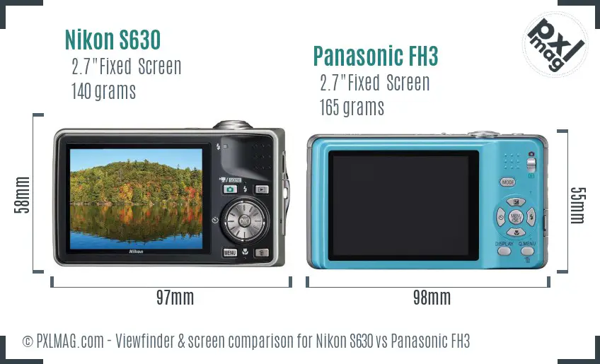 Nikon S630 vs Panasonic FH3 Screen and Viewfinder comparison