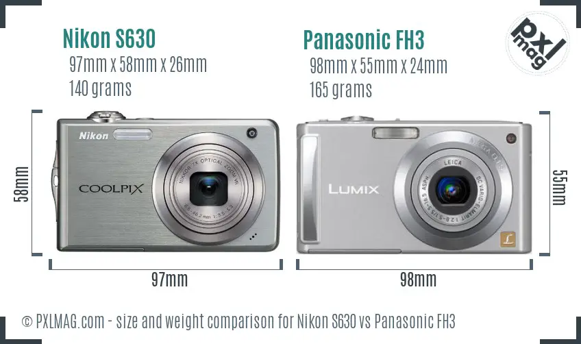 Nikon S630 vs Panasonic FH3 size comparison