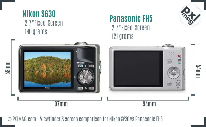 Nikon S630 vs Panasonic FH5 Screen and Viewfinder comparison