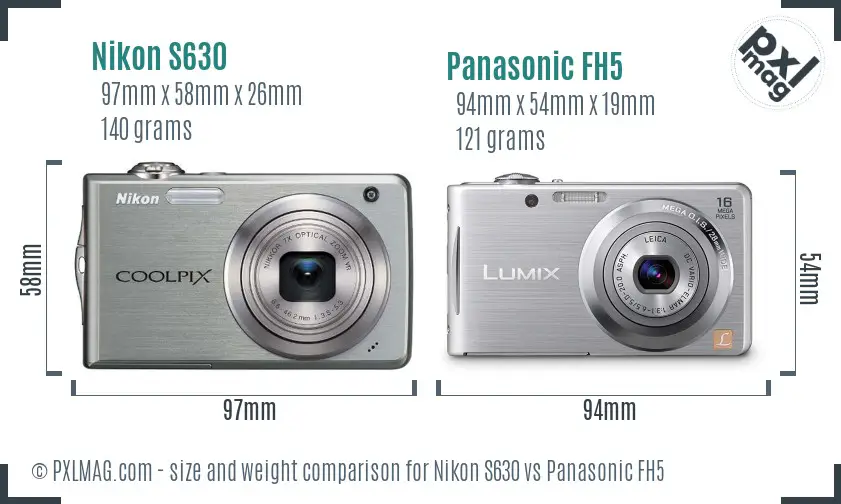 Nikon S630 vs Panasonic FH5 size comparison