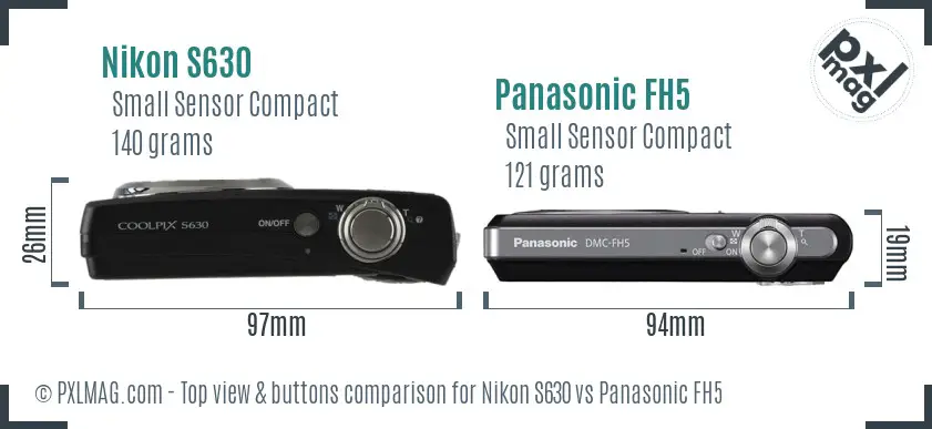 Nikon S630 vs Panasonic FH5 top view buttons comparison
