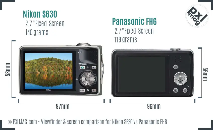 Nikon S630 vs Panasonic FH6 Screen and Viewfinder comparison