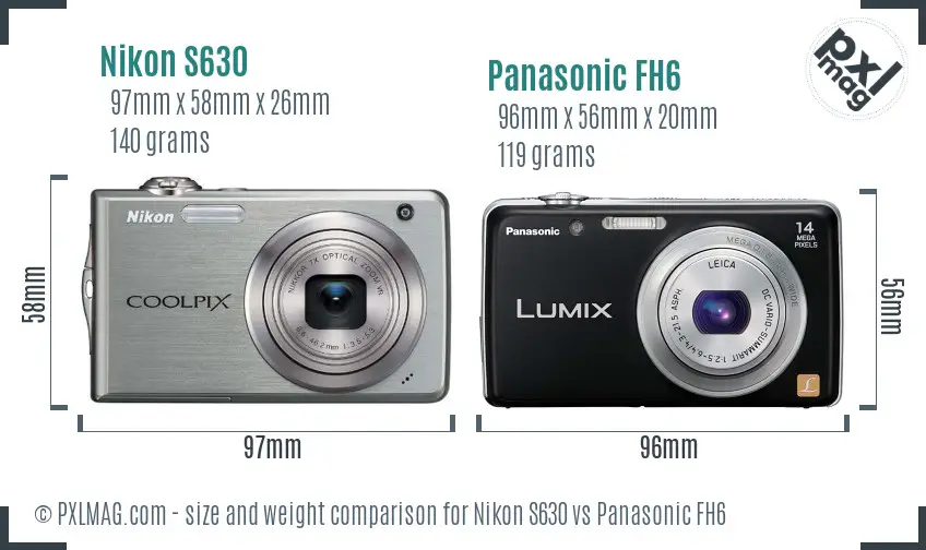 Nikon S630 vs Panasonic FH6 size comparison