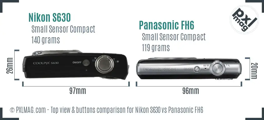 Nikon S630 vs Panasonic FH6 top view buttons comparison