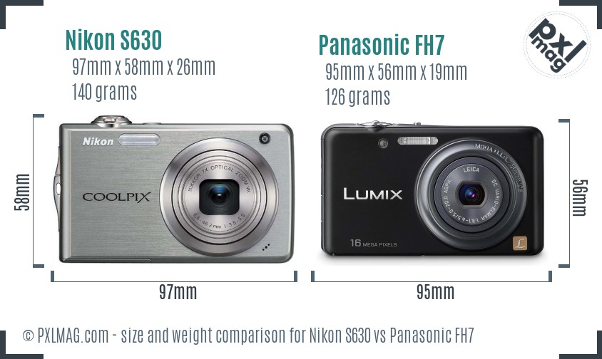Nikon S630 vs Panasonic FH7 size comparison