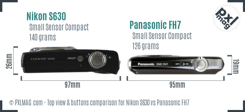 Nikon S630 vs Panasonic FH7 top view buttons comparison