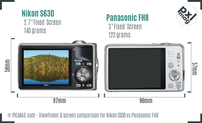 Nikon S630 vs Panasonic FH8 Screen and Viewfinder comparison