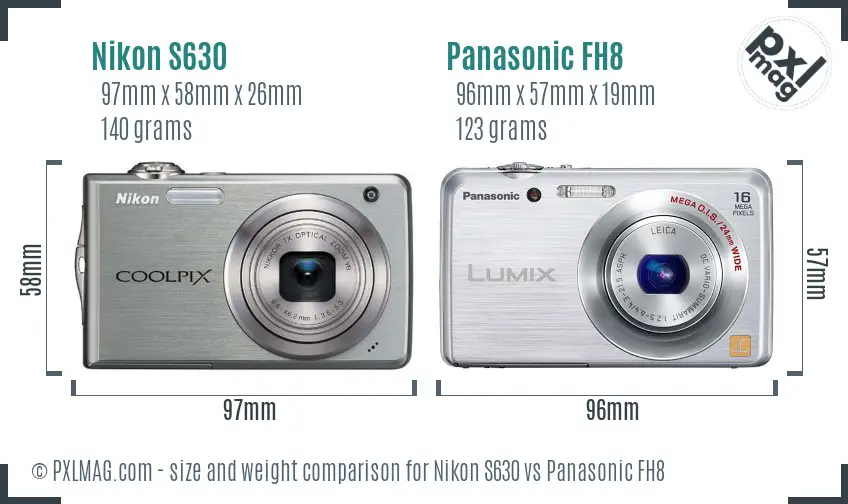 Nikon S630 vs Panasonic FH8 size comparison