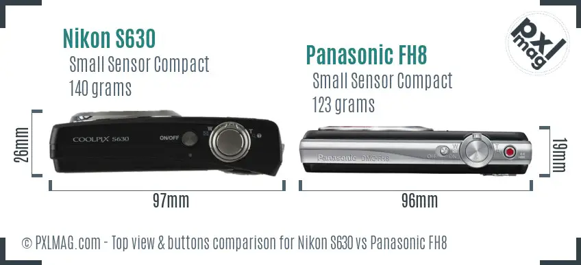 Nikon S630 vs Panasonic FH8 top view buttons comparison