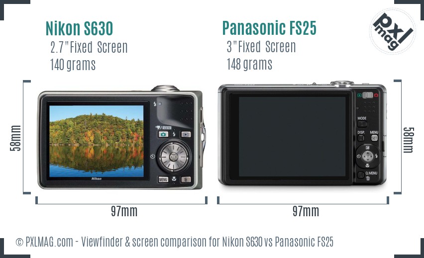 Nikon S630 vs Panasonic FS25 Screen and Viewfinder comparison