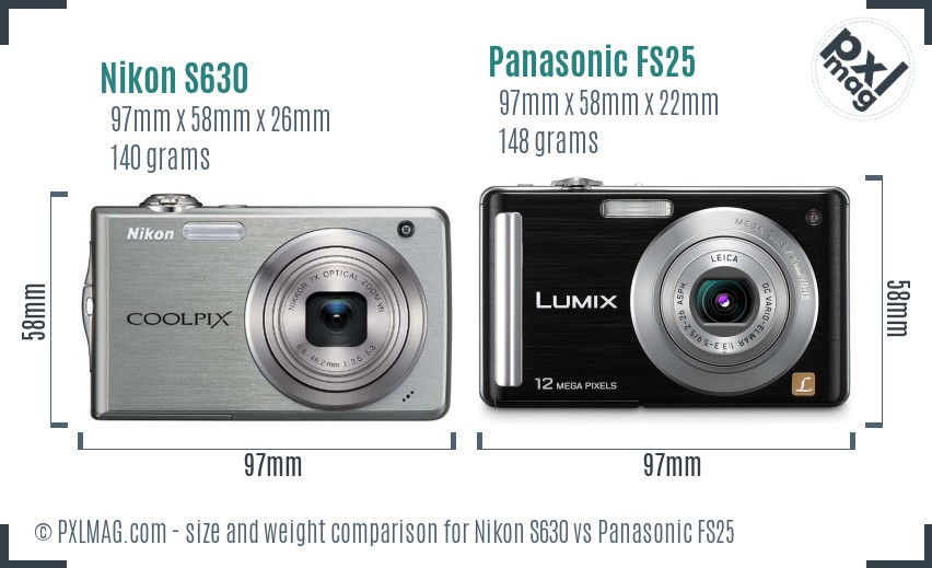 Nikon S630 vs Panasonic FS25 size comparison Nikon S630 vs Panasonic FS25 size comparison
