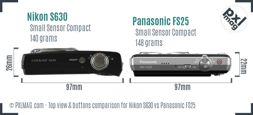 Nikon S630 vs Panasonic FS25 top view buttons comparison