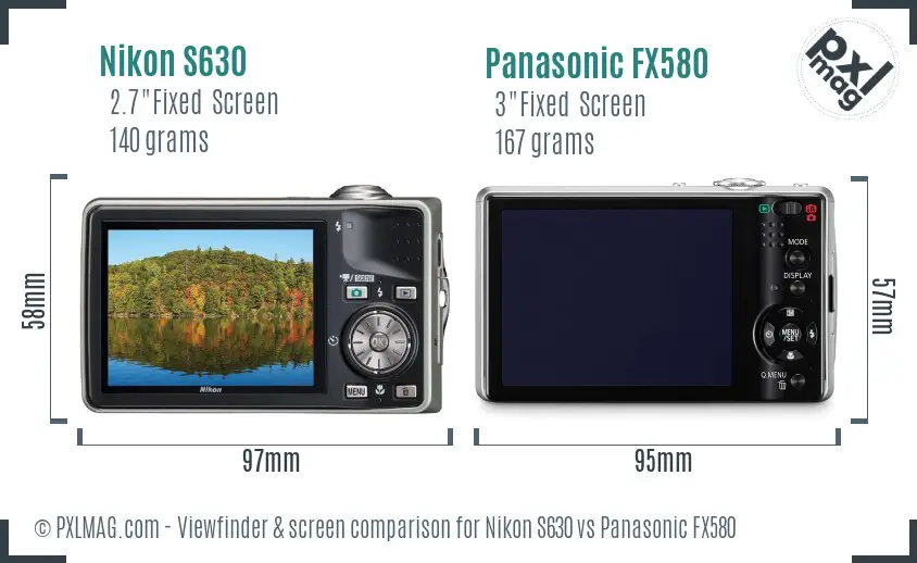 Nikon S630 vs Panasonic FX580 Screen and Viewfinder comparison