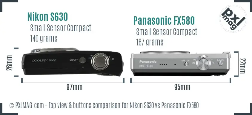 Nikon S630 vs Panasonic FX580 top view buttons comparison