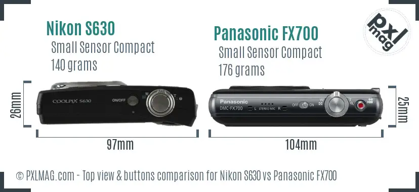 Nikon S630 vs Panasonic FX700 top view buttons comparison Nikon S630 vs Panasonic FX700 top view buttons comparison