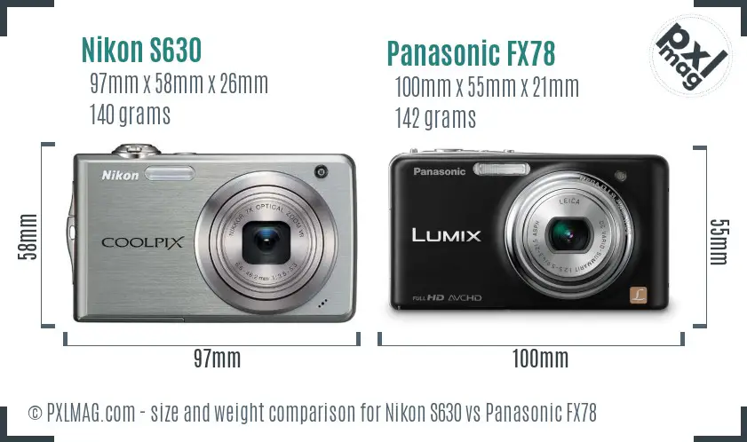 Nikon S630 vs Panasonic FX78 size comparison