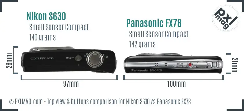 Nikon S630 vs Panasonic FX78 top view buttons comparison