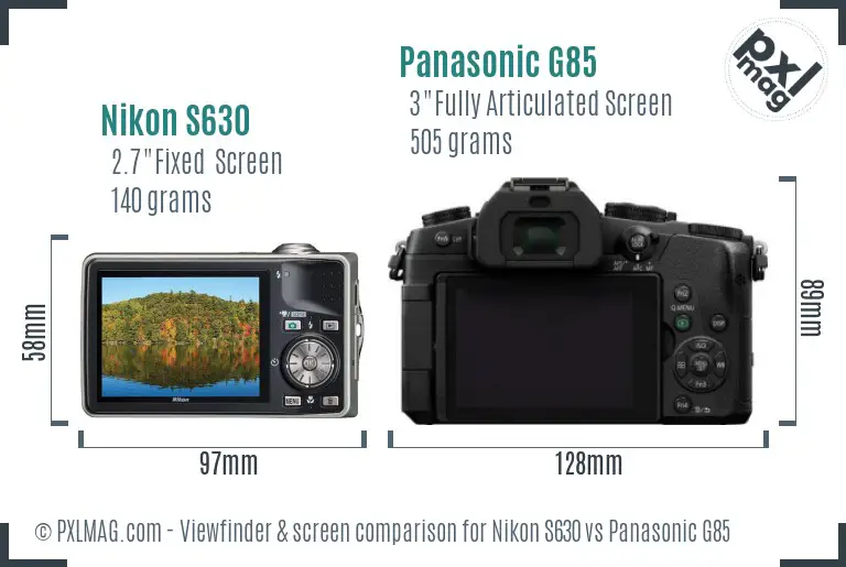 Nikon S630 vs Panasonic G85 Screen and Viewfinder comparison