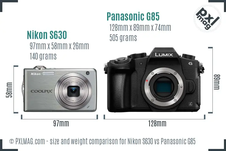 Nikon S630 vs Panasonic G85 size comparison