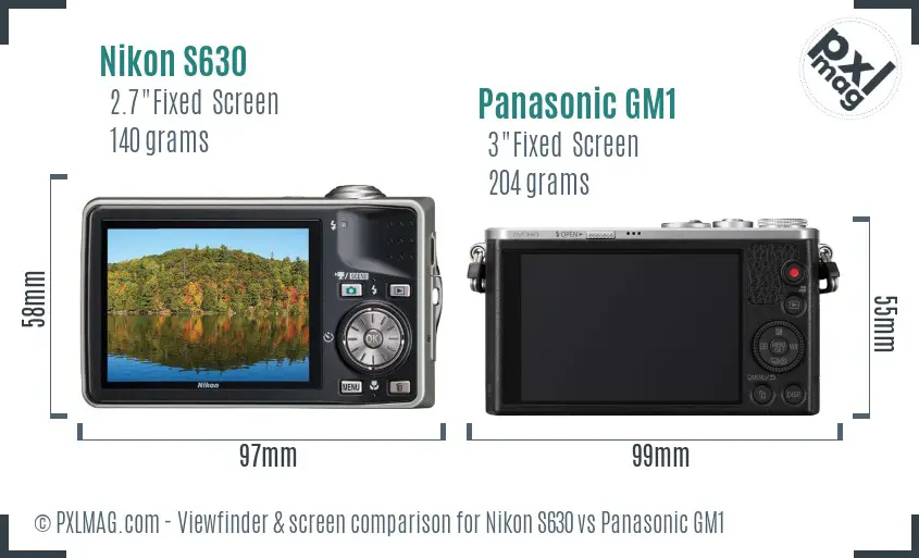 Nikon S630 vs Panasonic GM1 Screen and Viewfinder comparison