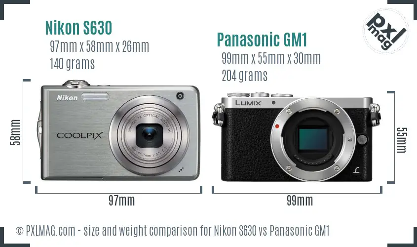Nikon S630 vs Panasonic GM1 size comparison