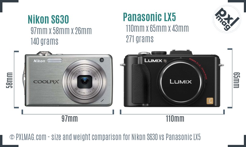 Nikon S630 vs Panasonic LX5 size comparison