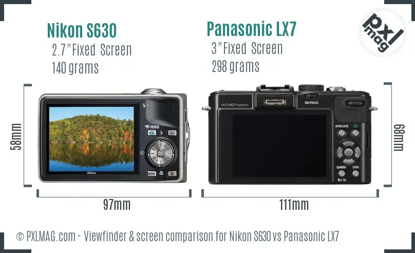 Nikon S630 vs Panasonic LX7 Screen and Viewfinder comparison