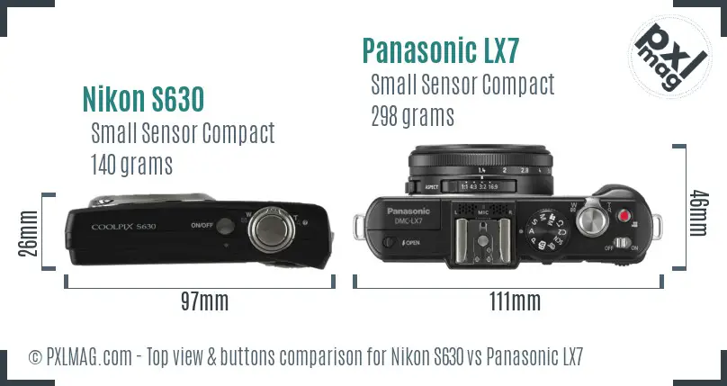 Nikon S630 vs Panasonic LX7 top view buttons comparison