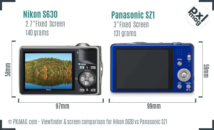 Nikon S630 vs Panasonic SZ1 Screen and Viewfinder comparison