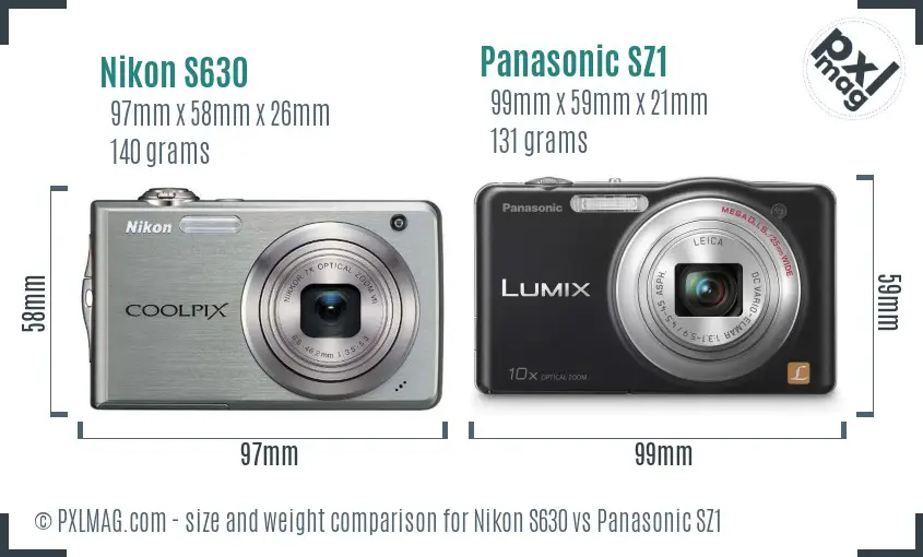 Nikon S630 vs Panasonic SZ1 size comparison