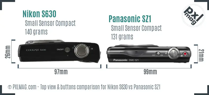 Nikon S630 vs Panasonic SZ1 top view buttons comparison