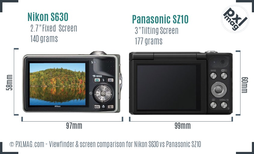 Nikon S630 vs Panasonic SZ10 Screen and Viewfinder comparison