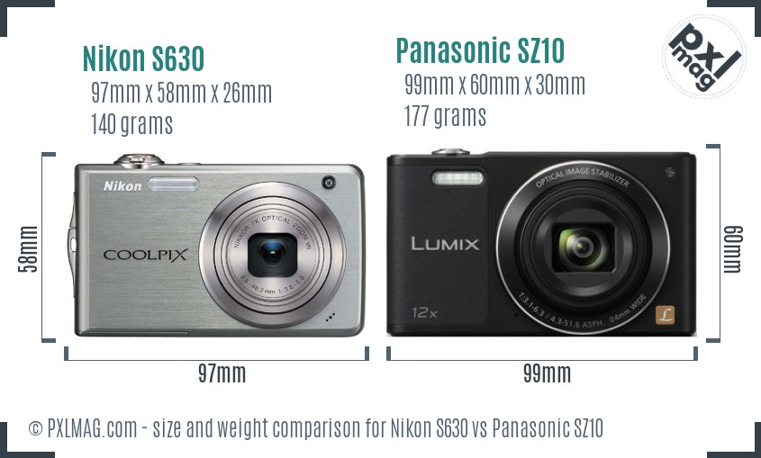 Nikon S630 vs Panasonic SZ10 size comparison
