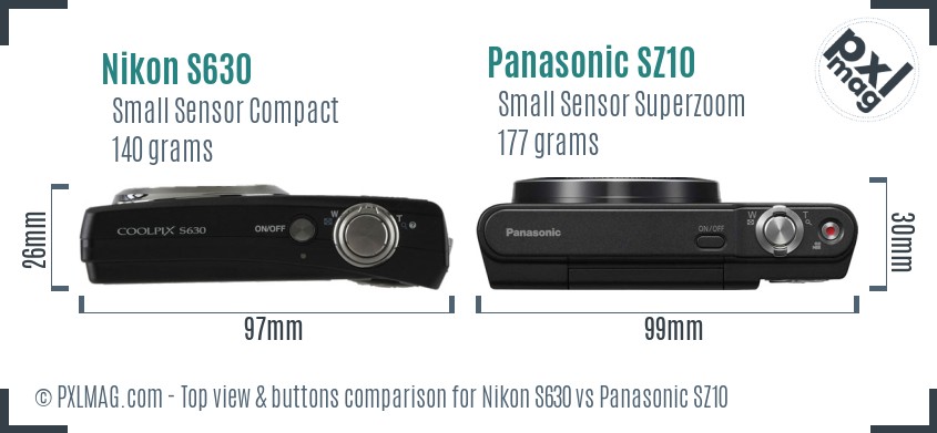 Nikon S630 vs Panasonic SZ10 top view buttons comparison