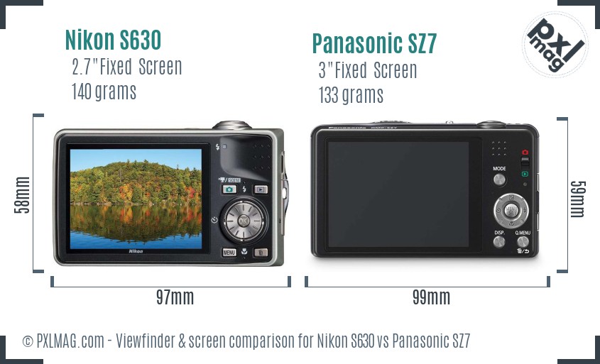 Nikon S630 vs Panasonic SZ7 Screen and Viewfinder comparison