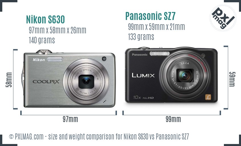 Nikon S630 vs Panasonic SZ7 size comparison