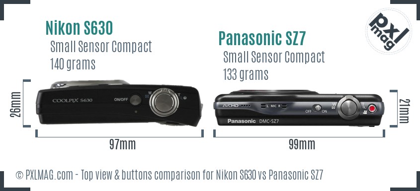 Nikon S630 vs Panasonic SZ7 top view buttons comparison